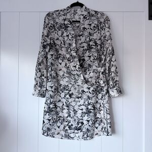 All Saints Floral Asymmetrical Shirt Dress 6 100% SILK Cottage Boho Whimsigoth